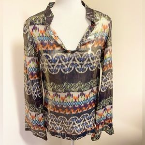 Incredible Tory Burch silk and metallic thread mesh tunic!
